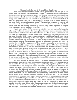 A Supramolecular Polymer for Organic Photovoltaic Devices Since