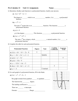 Pre-Calculus 12 Unit 3.1 Assignment.