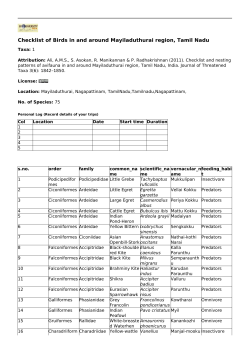 Checklist of Birds in and around Mayiladuthurai region, Tamil Nadu