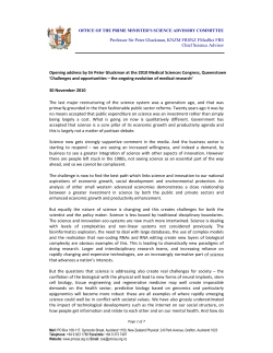 Sir Peter Gluckman`s opening address at the 2010 Medical Sciences
