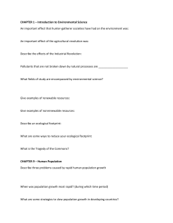 CHAPTER 1 &ndash; Introduction to Environmental Science An important