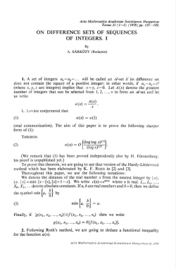 ON DIFFERENCE SETS OF SEQUENCES OF INTEGERS. I A (9 u(x