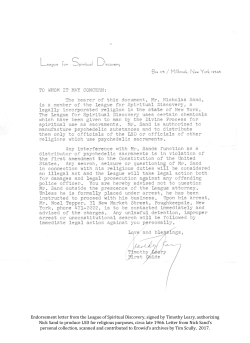 Endorsement of Nick Sand from League for Spiritual