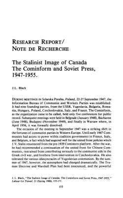 The Stalinist Image of Canada The Cominform and Soviet Press