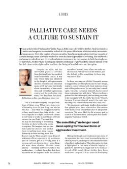 PALLIATIVE CARE nEEds A CULTURE TO sUsTAIn IT