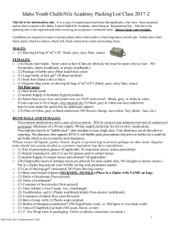 Idaho Youth ChalleNGe Academy Packing List Class 2017-2