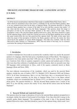 THE BANTU ANCESTORS` IMAGE OF GOD: A LINGUISTIC