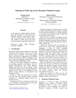 Selection of XML tag set for Myanmar National Corpus