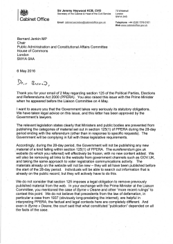 Letter from Sir Jeremy Heywood, Secretary of the Cabinet and Head