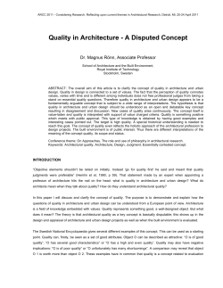 Quality in Architecture - A Disputed Concept
