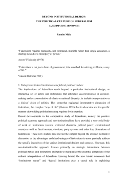 Beyond Institutional Design Ways of Federalism