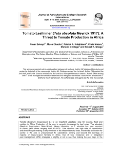 Tomato Leafminer (Tuta absoluta Meyrick 1917): A Threat to Tomato