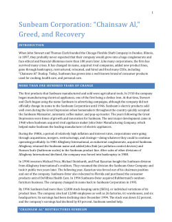 Sunbeam Corporation: &ldquo;Chainsaw Al,&rdquo; Greed, and Recovery