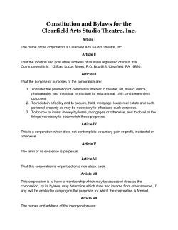 Constitution and Bylaws for the Clearfield Arts Studio Theatre, Inc.