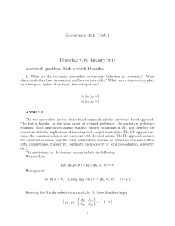 Economics 401: Test 1 Thursday 27th January 2011