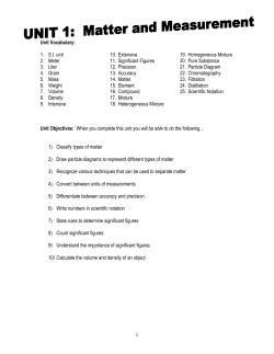 1 Unit Vocabulary: 1. S.I. unit 2. Meter 3. Liter 4. Gram 5. Mass 6