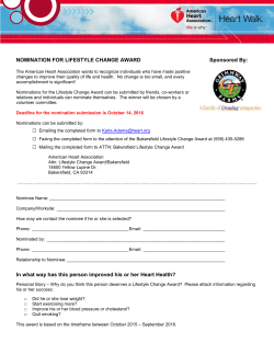 NOMINATION FOR LIFESTYLE CHANGE AWARD Sponsored By: In