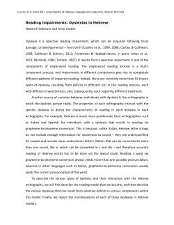 Reading impairments: Dyslexias in Hebrew