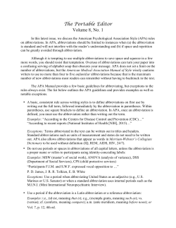 APA rules on Abbreviation - UNC School of Social Work