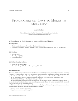 Stoichiometry: Laws to Moles to Molarity&lowast;
