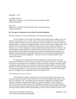 Letter from US Consumer Organizations On EU General Data