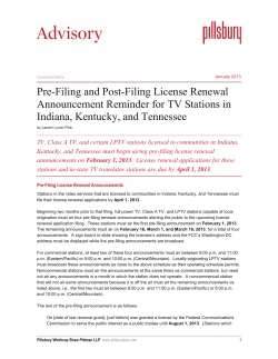 Pre-Filing and Post-Filing License Renewal Announcement