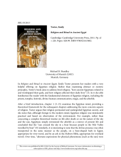 RBL 03/2013 Teeter, Emily Religion and Ritual in Ancient Egypt