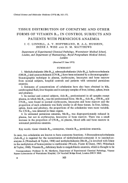 Tissue Distribution of Coenzyme and other Forms