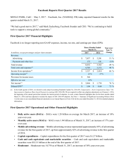 Facebook Reports First Quarter 2017 Results First Quarter 2017