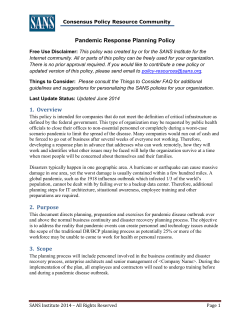 Pandemic Response Planning Policy