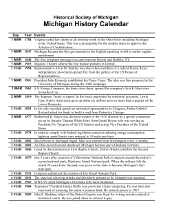 Michigan History Calendar - Historical Society of Michigan