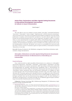 Action Plans, Declarations and Other Agenda Setting Documents in