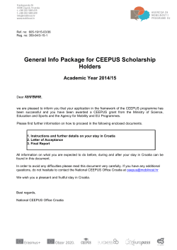 General Info Package for CEEPUS Scholarship Holders Academic