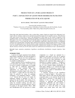 production of a pure lignin product part 2: separation of lignin from