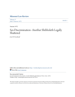Sex Discrimination--Another Shibboleth Legally Shattered