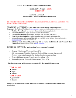 ECOLOGY &ndash; YEAR 1 (2017) OVERVIEW