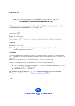 25th February 2016 ETCI announces the following Amendment No