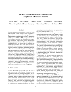 PIR-Tor: Scalable Anonymous Communication Using Private