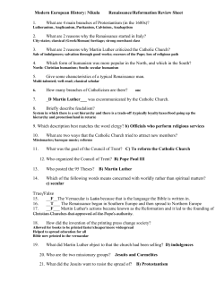 Modern European History: Nikula Renaissance/Reformation Review