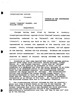 INVESTIGATIONS OFFICER Claimant, v. CIRINO