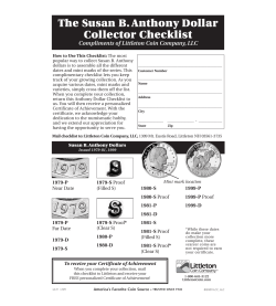 Susan B. Anthony Dollar Collector Checklist