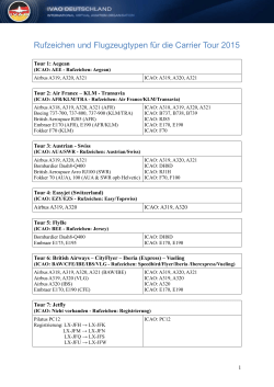 Rufzeichen und Flugzeugtypen f&uuml;r die Carrier Tour 2015