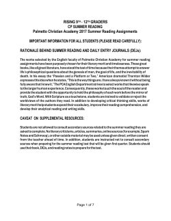 RISING 9TH – 12TH GRADERS CP SUMMER READING Palmetto