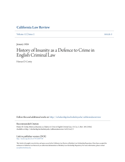 History of Insanity as a Defence to Crime in English Criminal Law