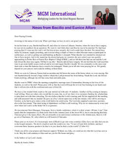 News from Bacilio and Eunice Alfaro
