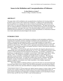 Issues in the Definition and Conceptualization of Politeness