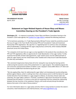 Statement on Sugar-Related Aspects of House Ways and Means
