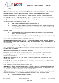 1. Definitions Agreement means these Terms and Conditions