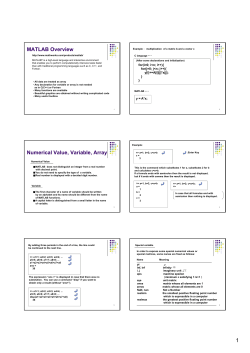 MATLAB Overview Numerical Value, Variable, Array