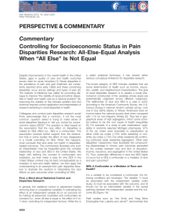 Controlling for Socioeconomic Status in Pain